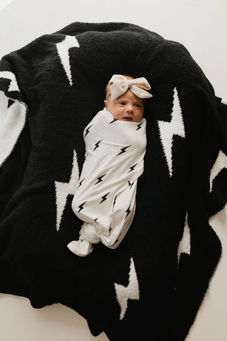 Bamboo Infant Swaddle | White & Black Lightning Bolt - Image 3