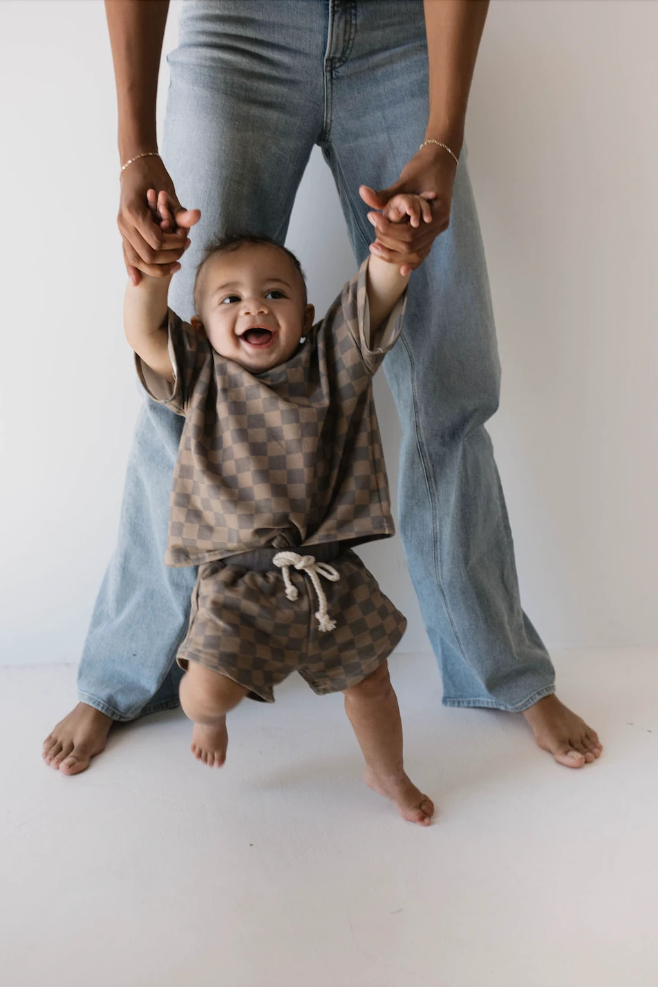 Faded Brown Checker Board | Two Piece Sweat Short Set - Image 2